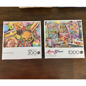 2 Set Puzzle Bundle, Fun Fair Food 300 Piece, Pizza and Pocket Change 1000 Piece